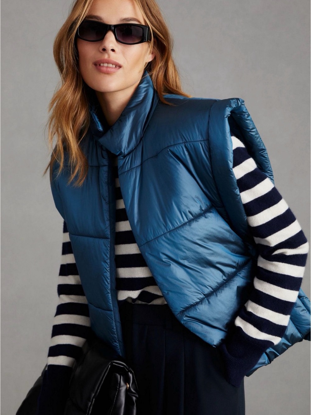 Pilcro Anthropologie Side tie Teal Blue Quilted Puffer Vest one size